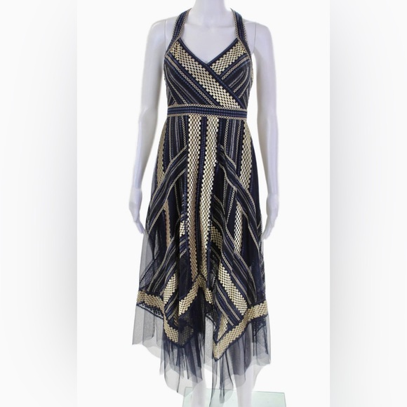 BCBGMaxAzria Metallic Striped Blue & Gold Maxi Dress-Size 2-Excellent Condition - Picture 8 of 10